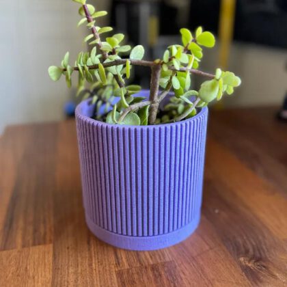Mid Century Modern Plant Pot with Drip Tray - Linear Grooves