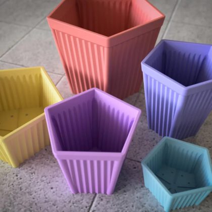 Pentagonal Flower Pot with Vertical Stripes in Various Sizes