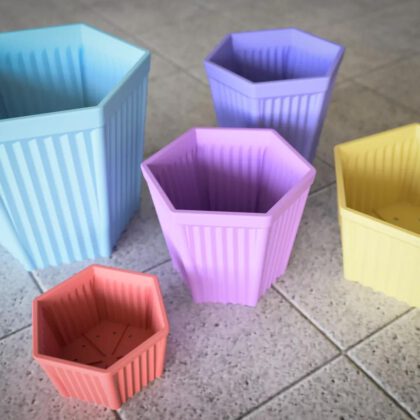 Hexagonal Flower Pot with Vertical Stripes in Various Sizes