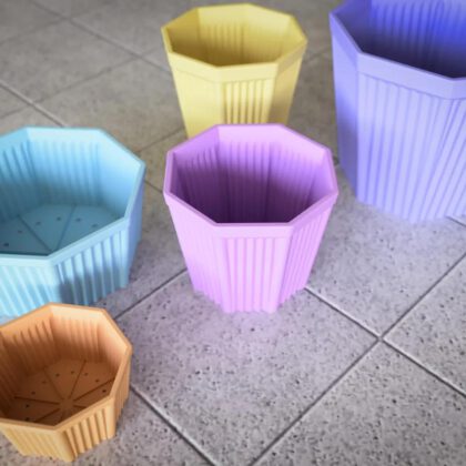 Octagonal Flower Pot with Vertical Stripes in Various Sizes